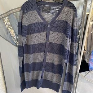Mens loose knit All Saints cardigan sweater navy/grey L